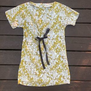 Print dress with brown tie